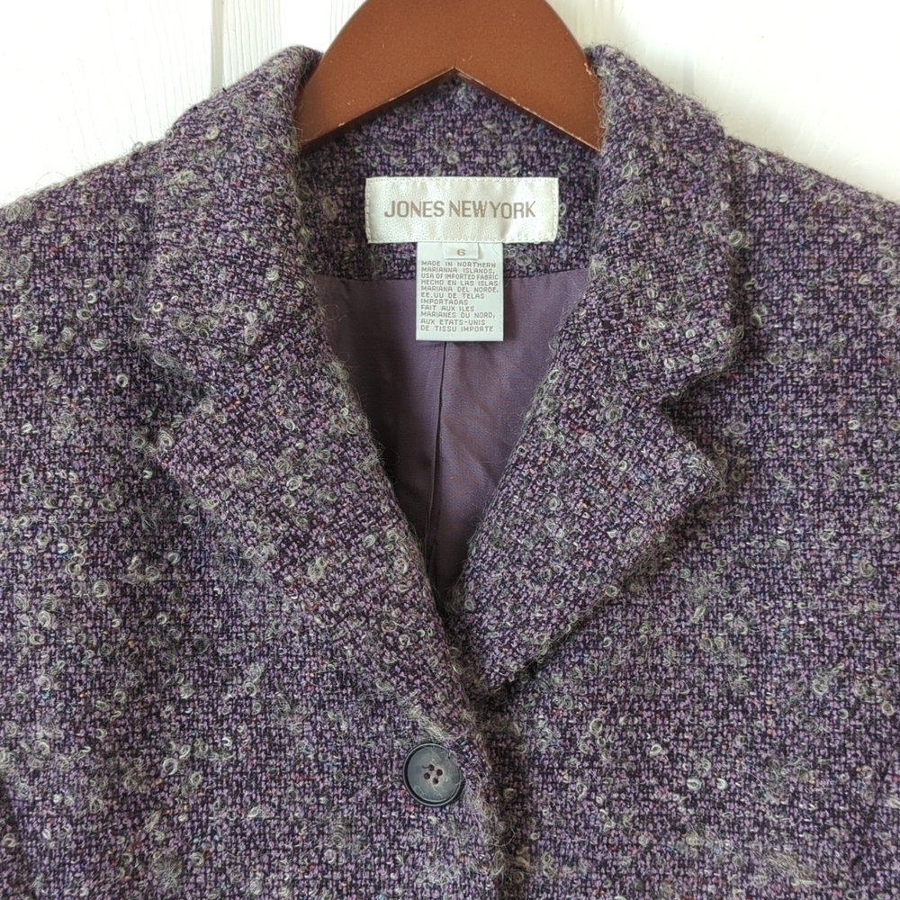 Jones New York 90's Vintage Wool & Silk Speckled Twill Blazer Jacket Purple 6 - Picture 2 of 14